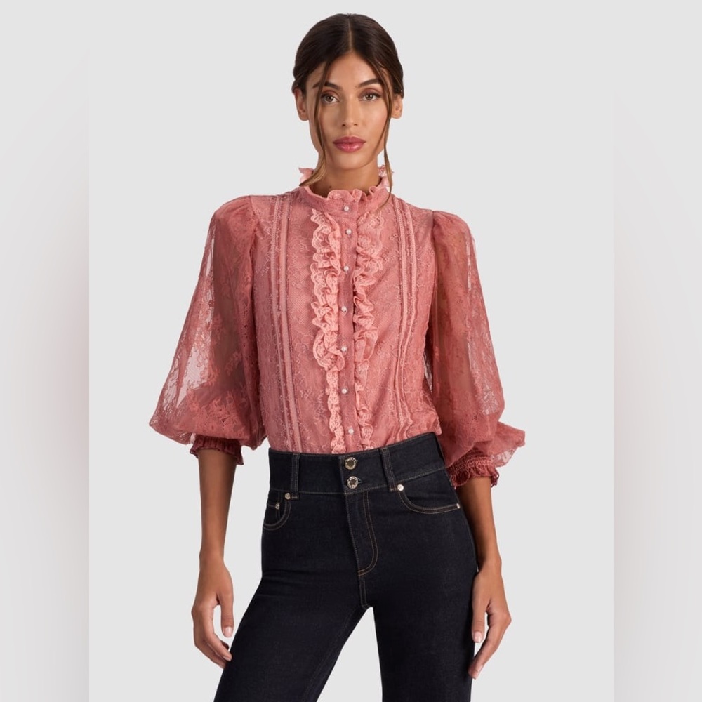 ALICE + OLIVIA Eugenia Lace Handkerchief Blouse size small $256 NEW - Picture 7 of 12